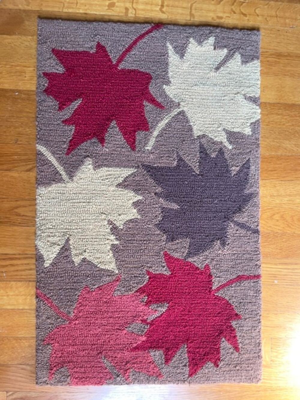 Autumn Maple Leaf Hooked Accent Rug 20x30 Fall Entry Cottagecore Harvest Decor